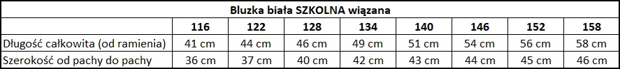wymiary bluzka SZKOLNA