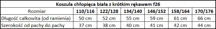 wymiary koszula z krótkim rękawem