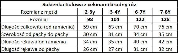 wymiary sukienka z cekinami brudny róż