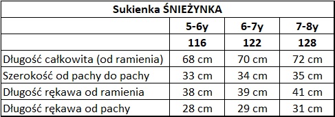wymiary sukienka śnieżynka